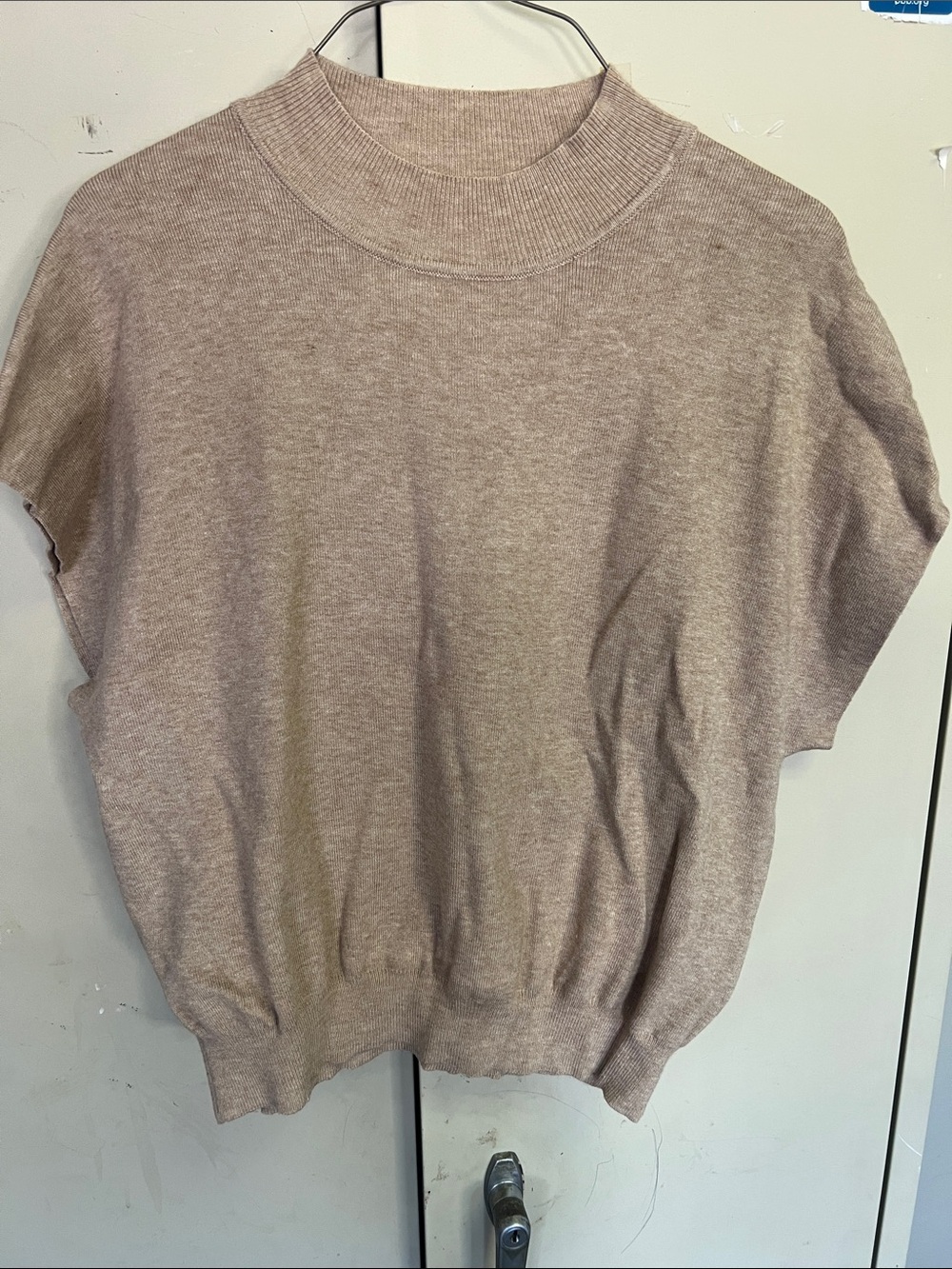 eesome Beige Short-Sleeve Knit Sweater